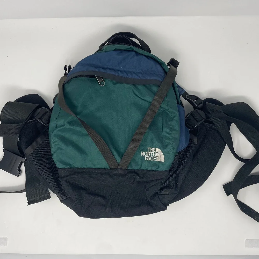 The North Face Vintage Lumbar Waist Pack Green Blue Black Hiking Bag HG2